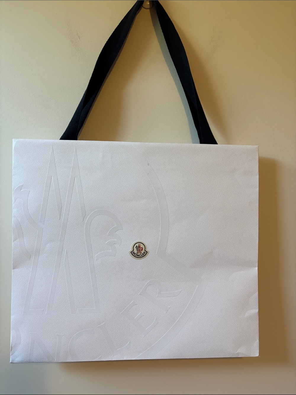 Moncler White Tote with Black Shoulder Straps - Bag only